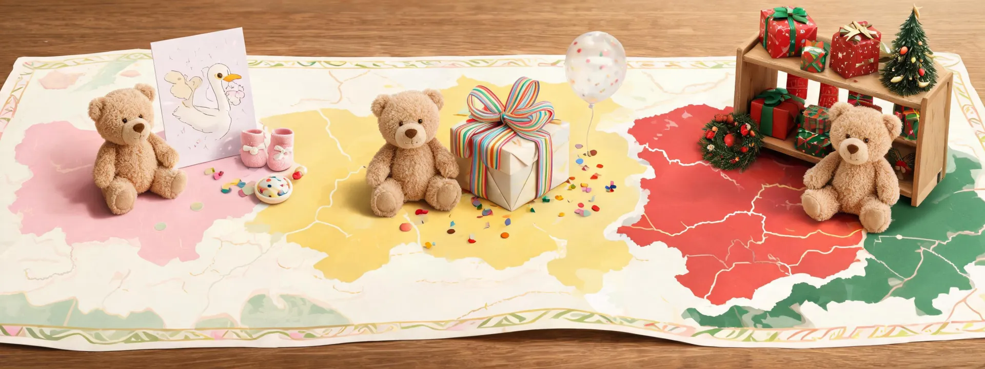 Play occasion map with plush gifts and collectible toys