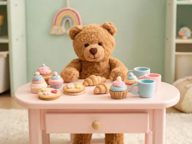 Plush bakery pretend play scene