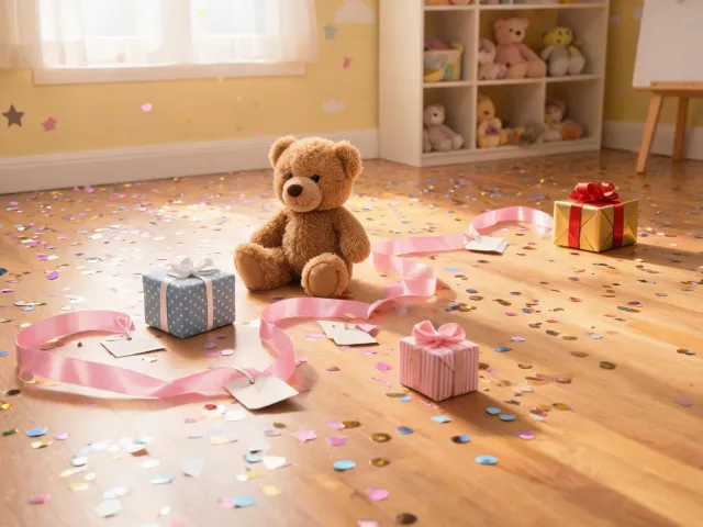 Birthday plush treasure hunt scene